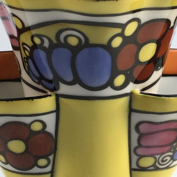 Noritake Art Deco Vase Design 3 Chamber Tulip Yellow Orange Blue Lusterware 7in - Picture 14 of 16